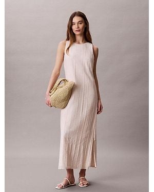 Calvin Klein Sheer Stripe Crinkle Maxi Dress - Pink