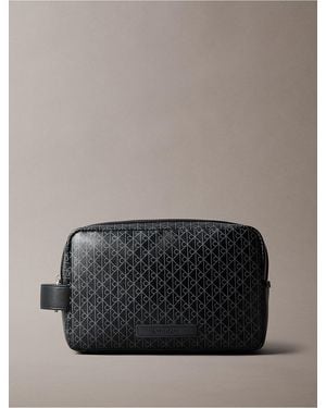 Calvin Klein Allover Monogram Logo Zip Dopp Kit - Gray