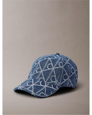 Calvin Klein Allover Emblem Logo Denim Baseball Cap - Blue