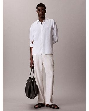 Calvin Klein Solid Linen Blend Classic Shirt - White