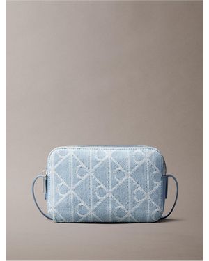 Calvin Klein Allover Emblem Logo Denim Camera Bag - Blue