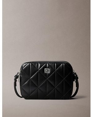 Calvin Klein Quilted Emblem Logo Double Zip Camera Bag - Black