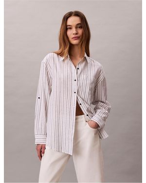 Calvin Klein Calvin Klein Linen Blend Relaxed Button-Down Shirt - Natural