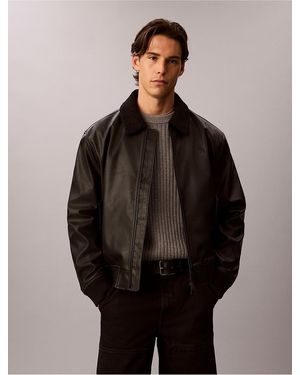 Calvin Klein Calvin Klein Faux Leather Sherpa Bomber Jacket - Black
