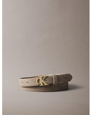 Calvin Klein Suede Monogram Buckle Belt - Brown