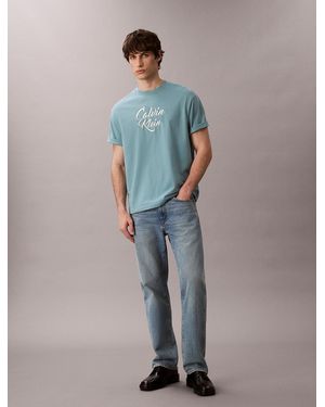 Calvin Klein Script Logo Graphic Relaxed T-Shirt - Blue