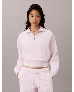 Calvin Klein Calvin Klein Logo Tape Fleece 1/4 Zip Sweatshirt - Purple