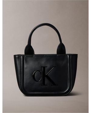 Calvin Klein Embossed Monogram Logo Small Tote Bag - Black