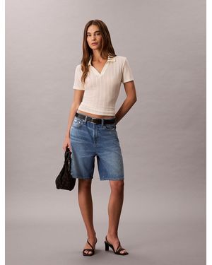 Calvin Klein Relaxed Linen Blend Bermuda Shorts - Blue