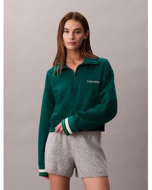 Calvin Klein Sweat-Shirt En Tissu Éponge Avec 1/4 De Fermeture Zippée - Vert