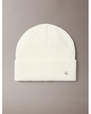 Calvin Klein Wool Blend Monogram Beanie - Natural
