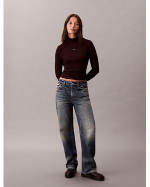 Calvin Klein Ribbed Cotton Turtleneck Top - Brown