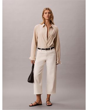 Calvin Klein Jeans Cropped Cotton Twill Barrel Pants - Natural