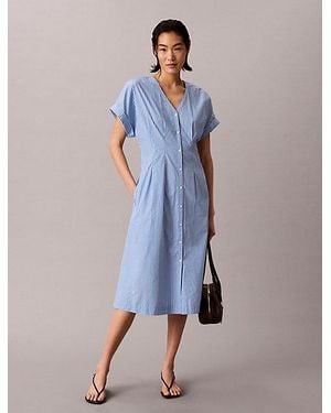 Calvin Klein Button-Down-Hemdkleid Aus Baumwoll-Popeline - Blau