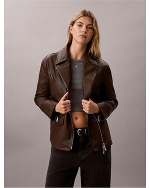 Calvin Klein Calvin Klein Faux Leather Motorcycle Jacket - Brown