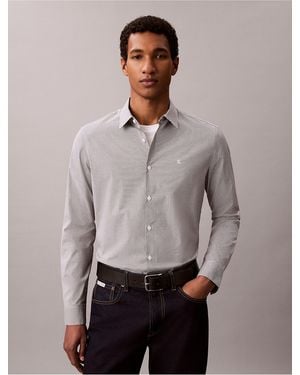 Calvin Klein Cotton Stretch Gingham Slim Button-Down Shirt - Gray