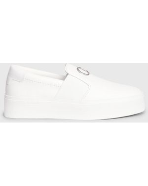 Calvin Klein Leather Platform Slip-On Shoes - White