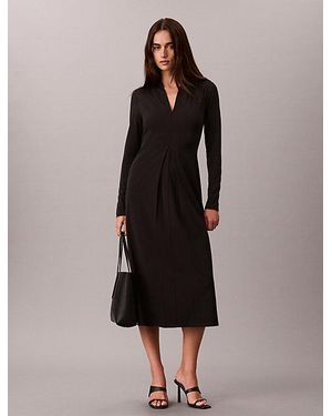 Calvin Klein Crepe Jersey Draped Midi Dress - Black
