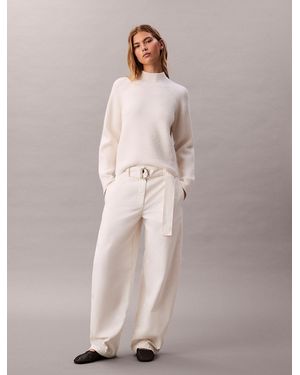 Calvin Klein Cotton Relaxed Belted Trousers - Natural