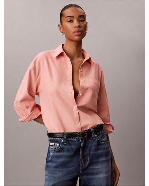 Calvin Klein Calvin Klein Linen Blend Relaxed Button-Down Shirt - Orange