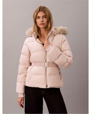 Calvin Klein Matte Belted Short Puffer Jacket - Pink