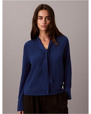 Calvin Klein Scarf Neck Long Sleeve Top - Blue