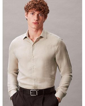 Calvin Klein Slim Linen Blend Shirt - Natural