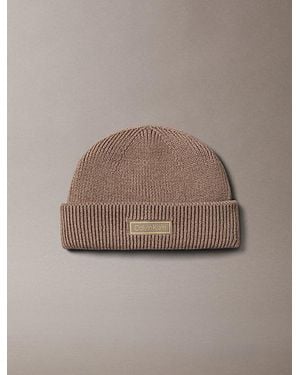 Calvin Klein Wool Cashmere Blend Fisherman Beanie - Brown