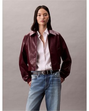 Calvin Klein Cropped Faux Leather Bomber Jacket - Multicolor