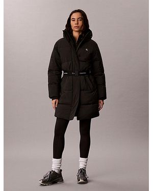 Calvin Klein Jeans Logo Belt Hooded Puffer Coat - Black