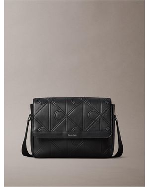 Calvin Klein Allover Embossed Emblem Messenger Bag - Gray