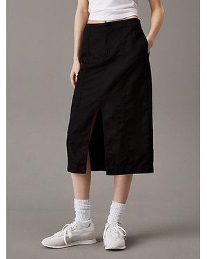 Calvin Klein Falda midi de sarga de lino y algodón - Negro
