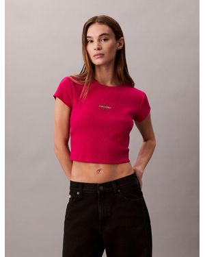 Calvin Klein Slim Ribbed Cotton Logo T-Shirt - Red