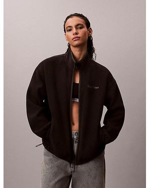 Calvin Klein Jeans Relaxed Fleece Mock Neck Jacket - Brown
