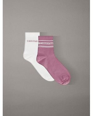 Calvin Klein Jeans 2 Pack Logo Stripe Ankle Socks - Grey