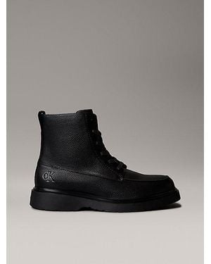 Calvin Klein Jeans Leather Zip Lace Up Boots - Black