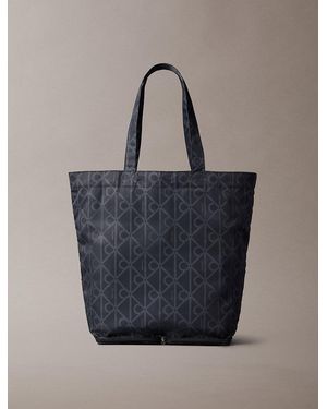 Calvin Klein Printed Emblem Logo Nylon Packable Tote Bag - Blue