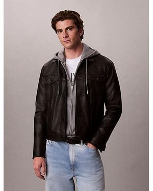 Calvin Klein Jeans Faux Leather Trucker Jacket - Black