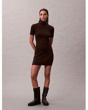 Calvin Klein Jeans Wool Blend Mini Turtleneck Dress - Brown