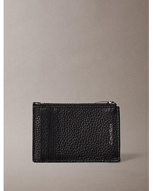 Calvin Klein Full Grain Leather Rfid Zip Cardholder - Grey