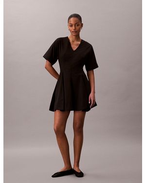Calvin Klein Short Sleeve Poplin Mini Dress - Brown