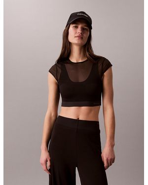 Calvin Klein Cropped Performance Mesh Sports Bra Top - Black