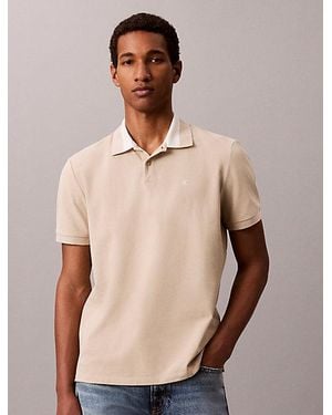 Calvin Klein Jeans Contrast Collar Piqué Polo Shirt - Natural