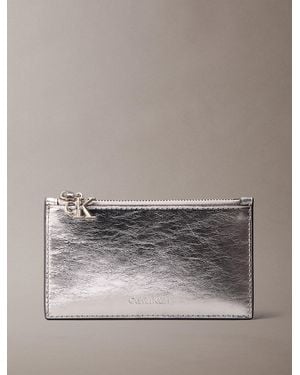 Calvin Klein Metallic Monogram Card Holder - Grey