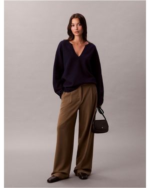 Calvin Klein Merino Wool Relaxed V-Neck Sweater - Brown