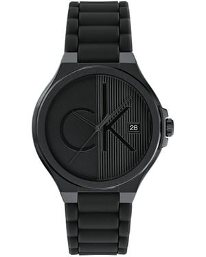 Calvin Klein Plated Steel Silicone Strap Watch - Black