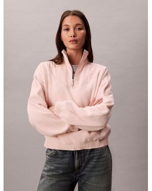 Calvin Klein Polar Fleece Zip Neck Sweatshirt - Pink