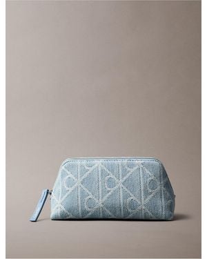 Calvin Klein Allover Emblem Logo Denim Beauty Case - Gray
