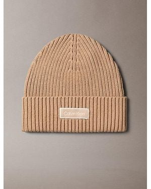 Calvin Klein Logo Patch Rib Beanie - Natural