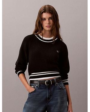 Calvin Klein Jeans Cotton Knit Stripe Trim Jumper - Black